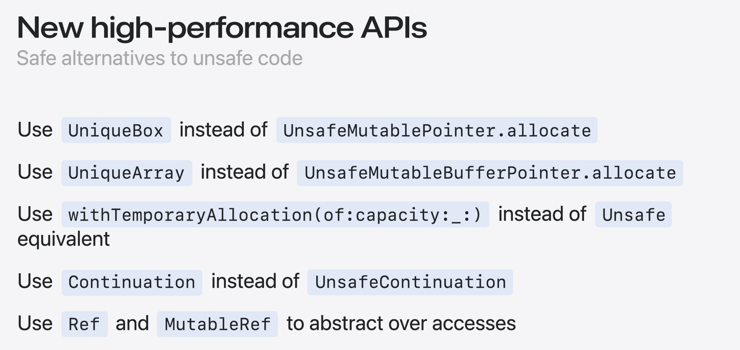 Safe replacements for unsafe APIs