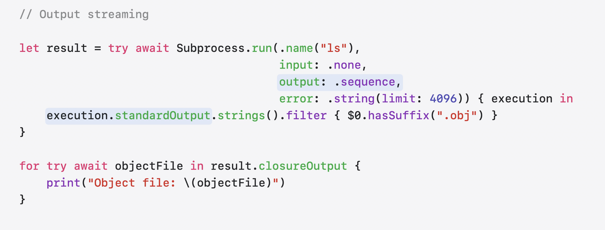 Streaming process output with AsyncStream