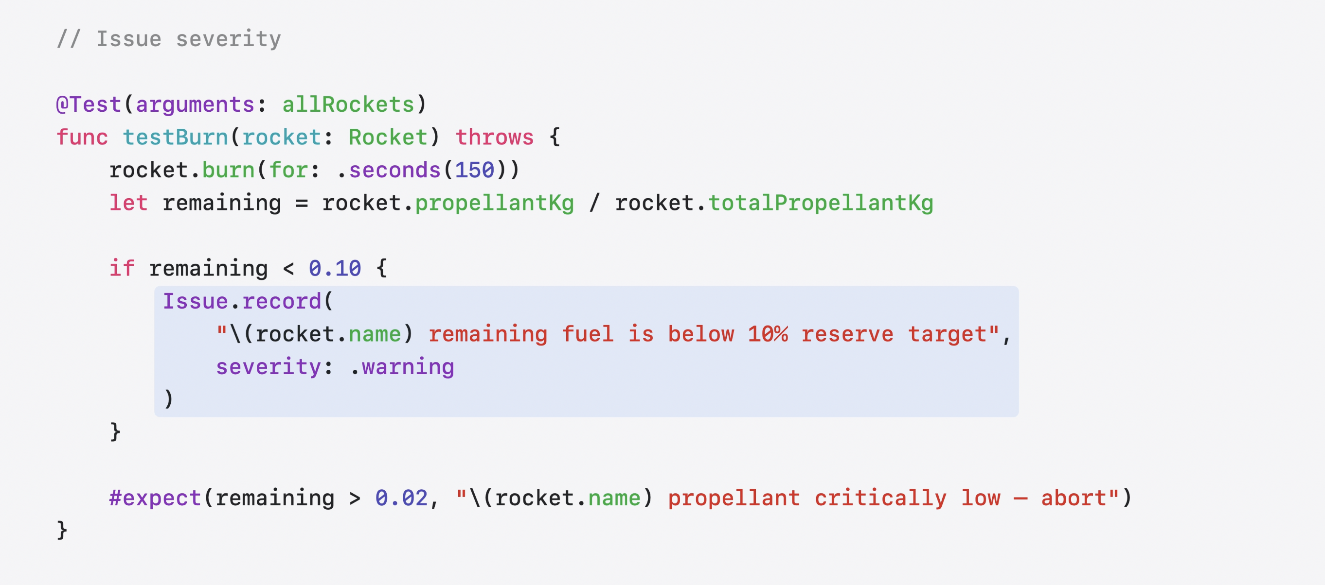 Issue severity in Swift Testing