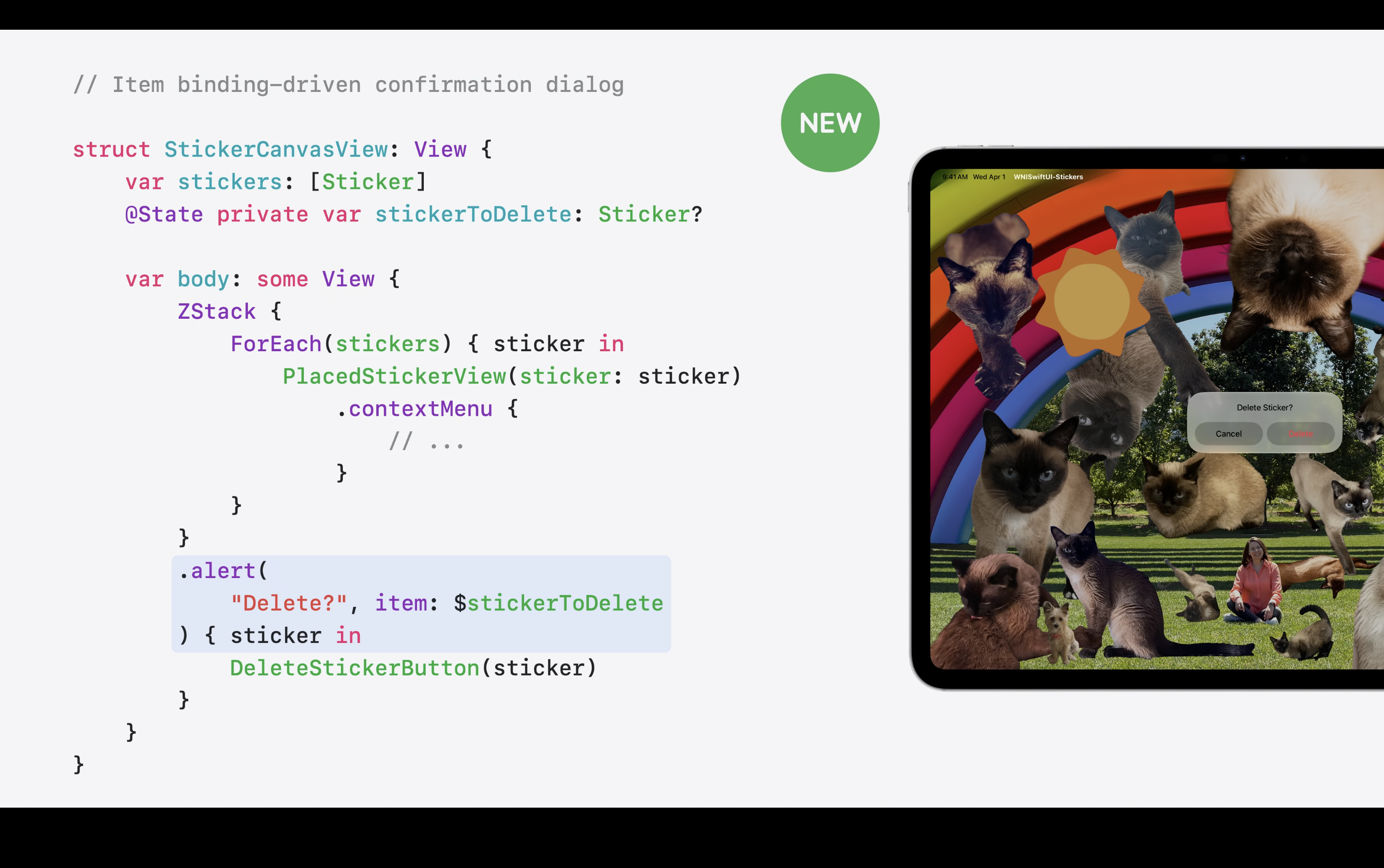 Item-binding alert API