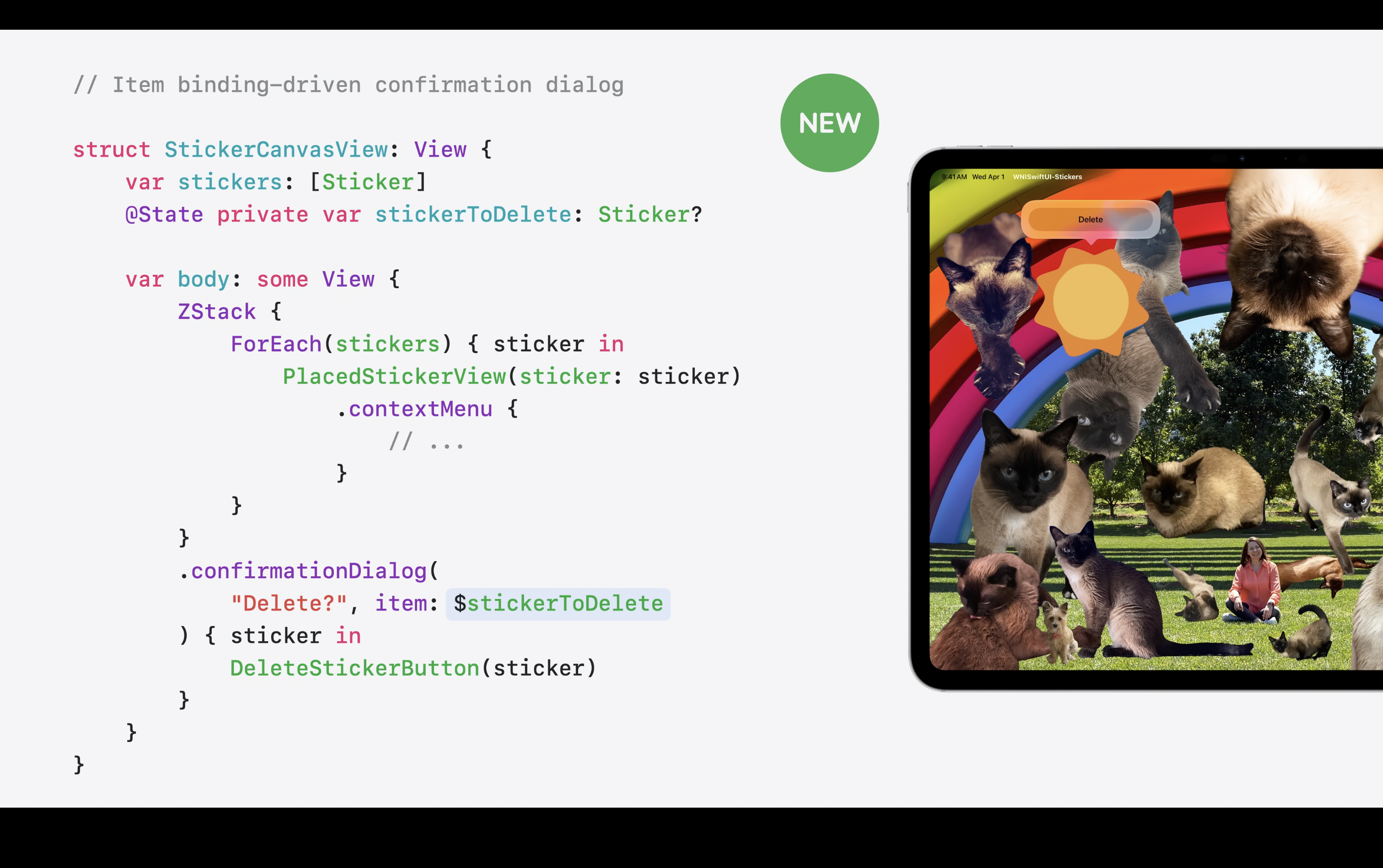 Item-binding confirmation dialog API