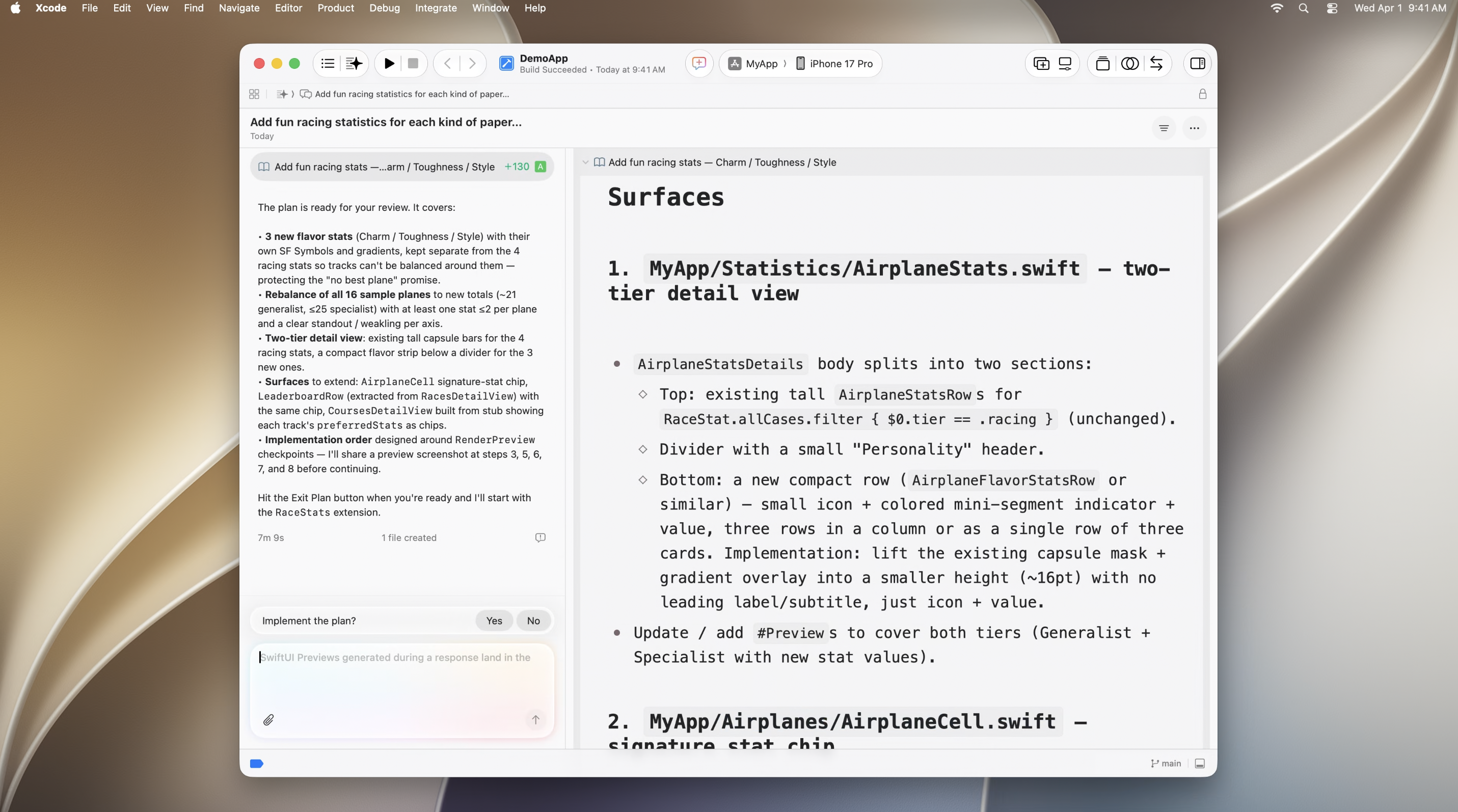 Agent-generated markdown rendered side by side