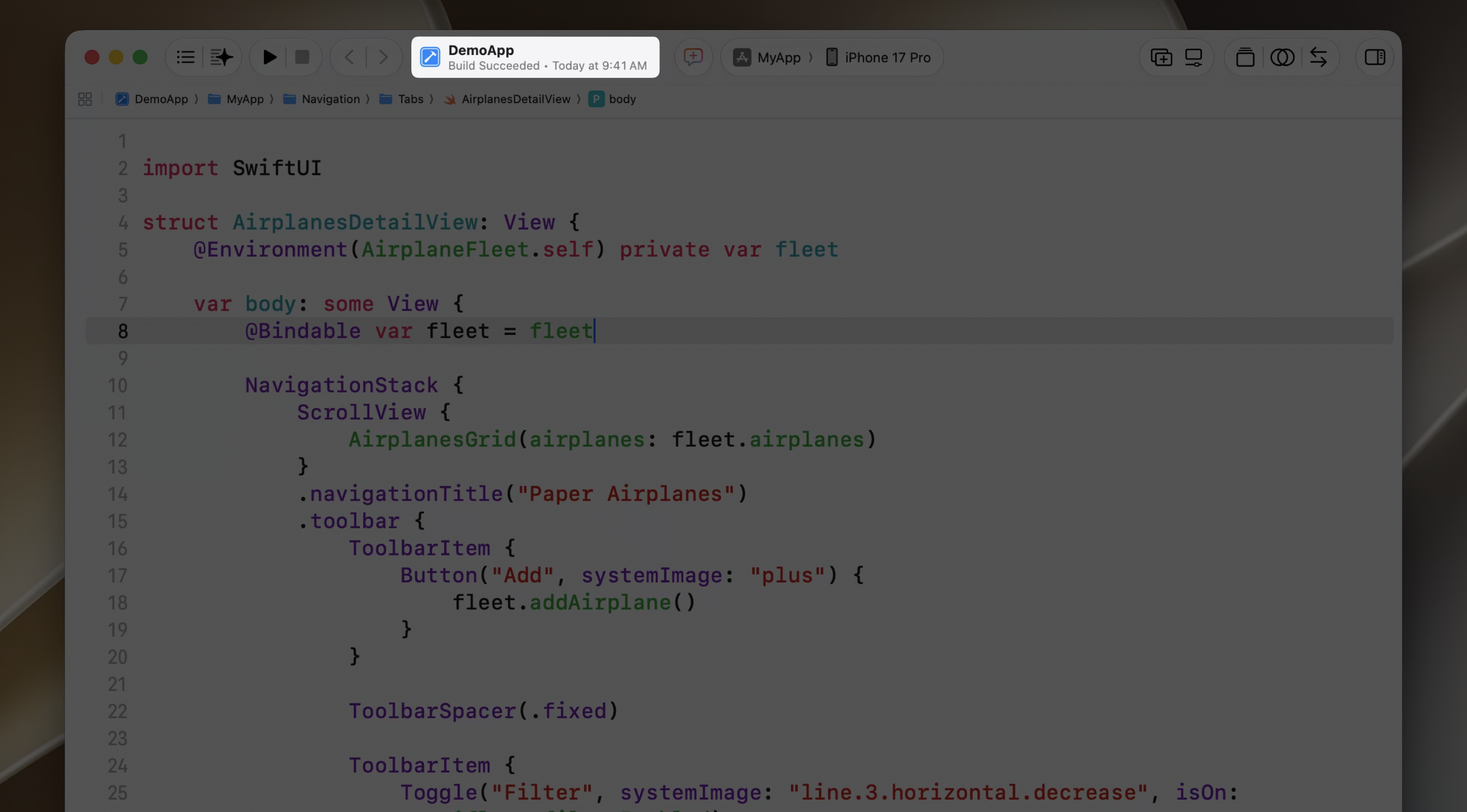 Build Activity below the project title