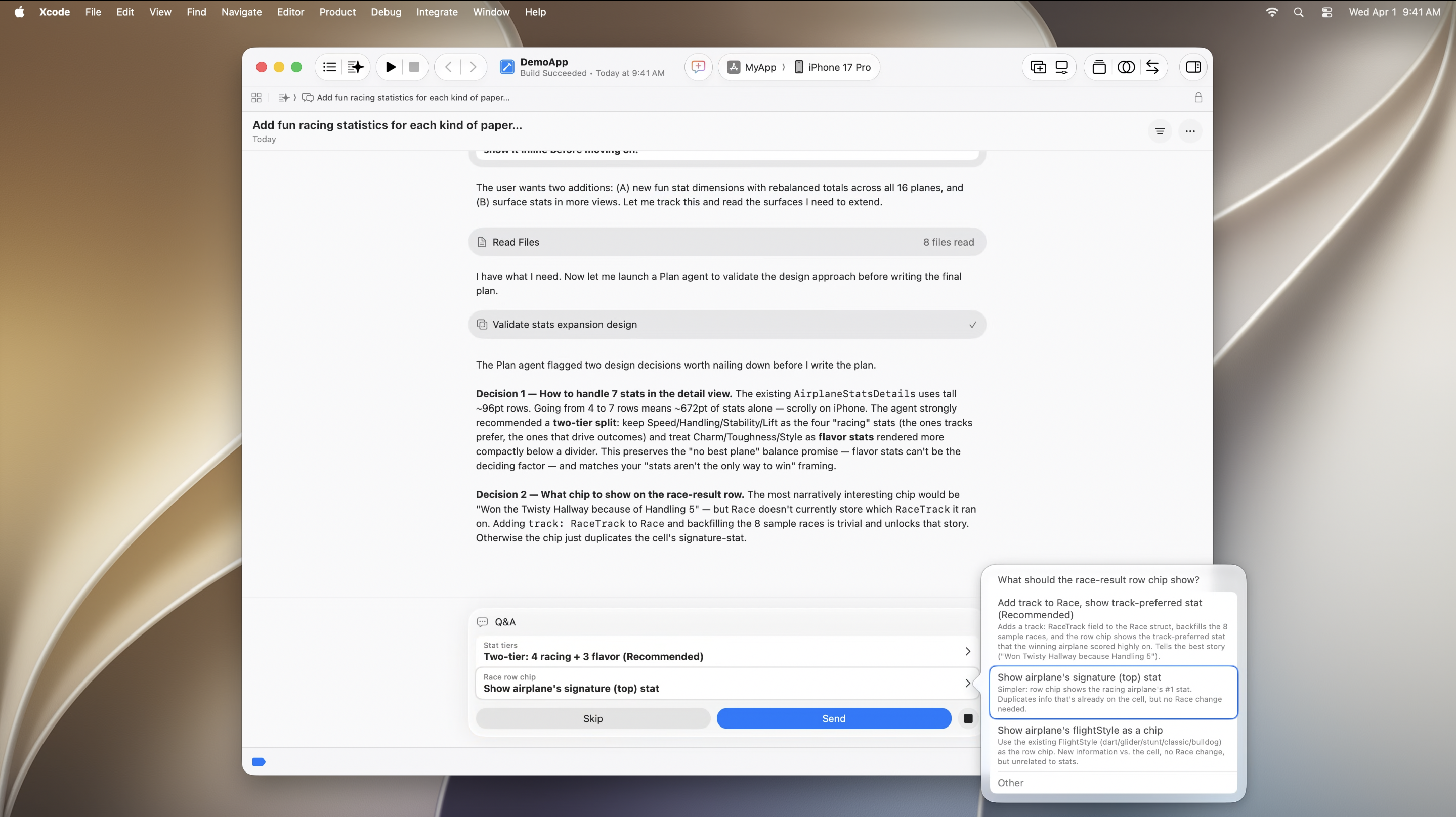 Structured native agent prompt popup