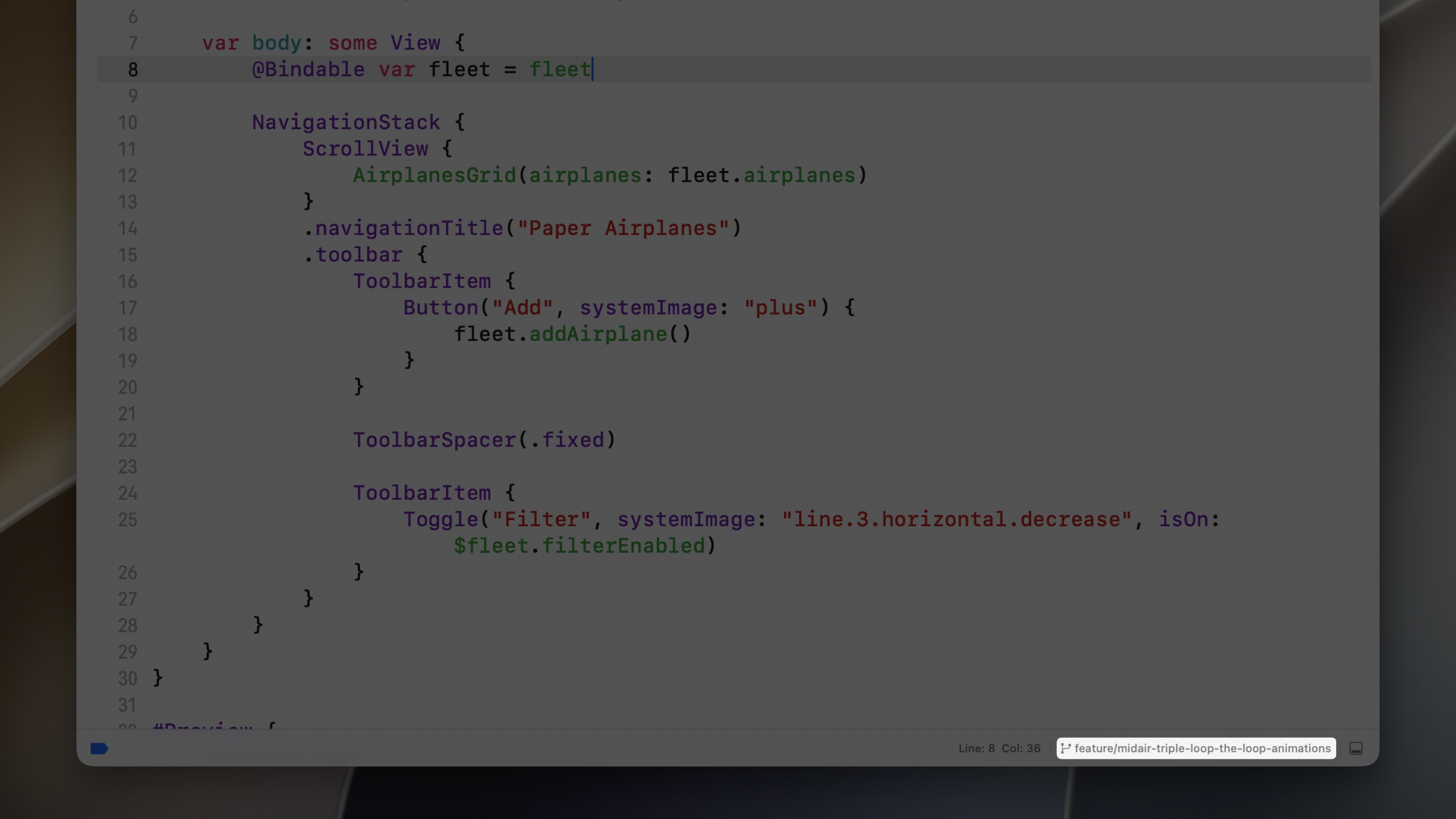Git branch picker moved to the bottom